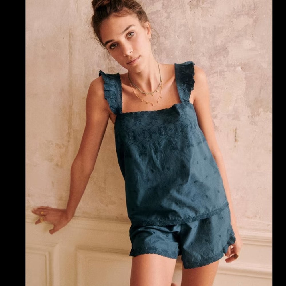 Sezane Teal Tank Top and shorts Pijama set